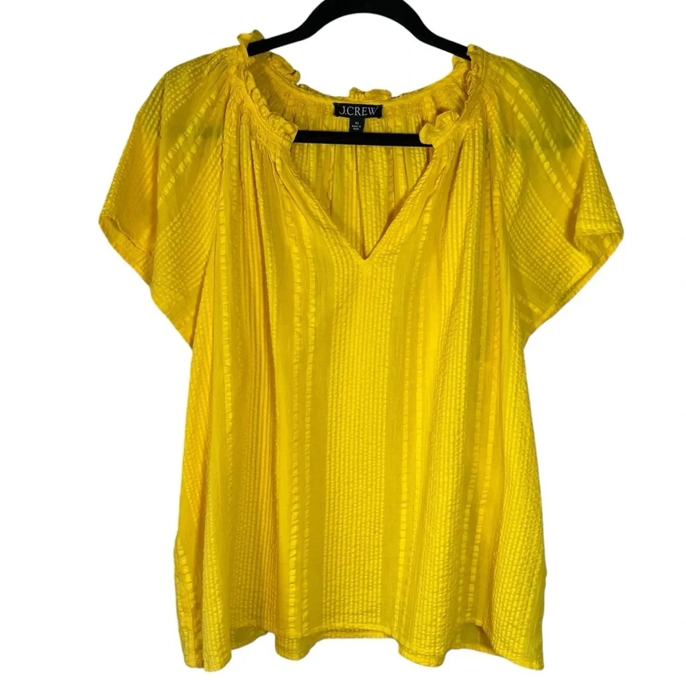 J. Crew Bright Yellow Ruffle V-Neck Blouse - Picture 4 of 11